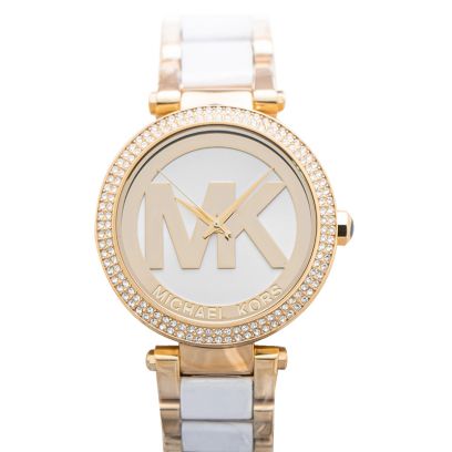 mk watch white and gold