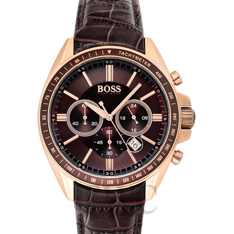 hugo boss mens driver chronograph brown leather strap watch 1513093