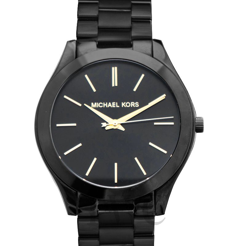 michael kors slim runway black stainless steel watch
