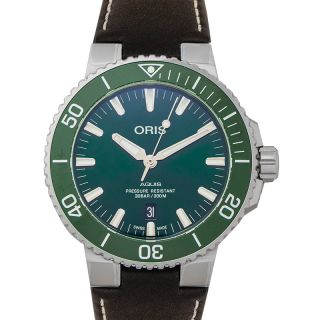 Oris aquis outlet green leather strap